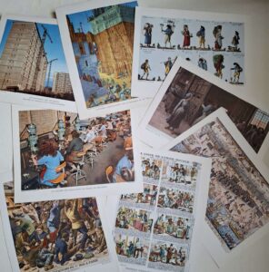 Pédagogie Pratique : Documentation historique couleurs 1956 comprenant ses 8 planches couleur présentées en photo