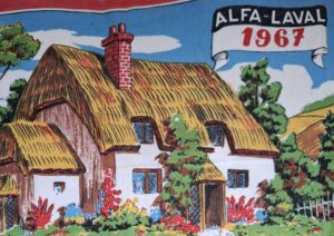 Torchon calendrier 1967 avec publicité ALFA-LAVAL avec détail des superbes couleurs